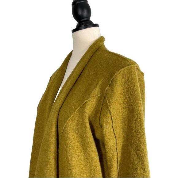 Eileen Fisher Open Draped Front Cardigan Green Merino Wool Zip Pockets Size S - Picture 3 of 8